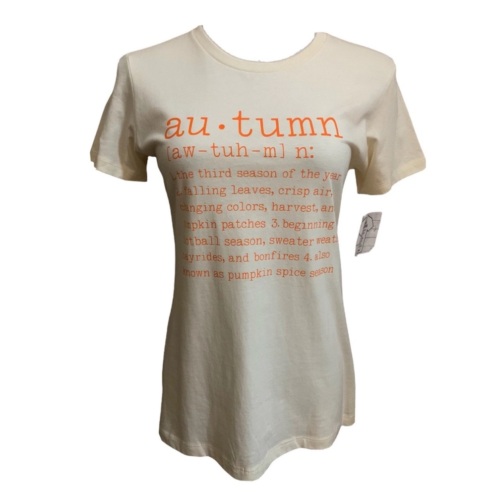 Women’s Cream Color Autumn T-shirt With Orange Lettering Size M